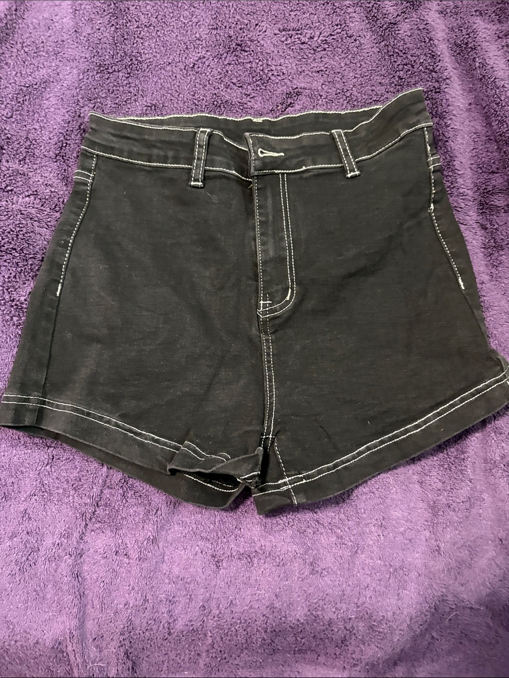 SHEIN Black High-Rise Jean Shorts with Contrast Stitching